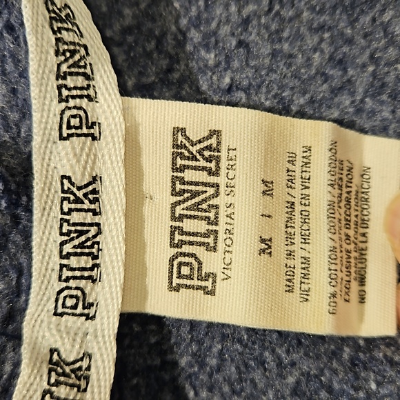 Victorias Secret PINK Hoodie Sweatshirt Pullover Womens Medium Blue and White - Picture 6 of 7